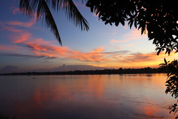 Background beautiful sunset view near riverside in the evening 