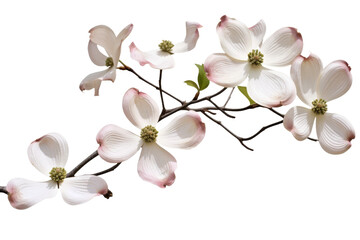 Enchanted Branch Blooming With Delicate Flowers on a White or Clear Surface PNG Transparent Background.