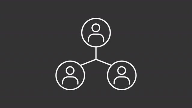 Networking white line animation. Animated interconnected people icon. Professional network. Team synergy. Isolated illustration on dark background. Transition alpha video. Motion graphic