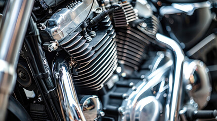 Fototapeta premium Close-Up View of a Modern Motorbike Engine Components