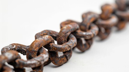 Obraz premium rusty old bicycle chain on isolated white background, Material work concept for designer