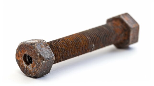 rusty bolt wire isolated on white background, metal concept for designer 