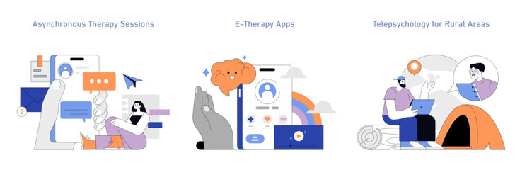 Telepsychology And Online Therapy. Flat Vector Illustration