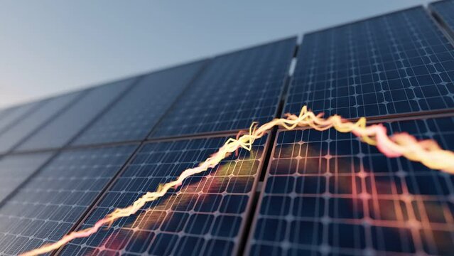 a Solar Panel Energy Harnessing at the Sunset backgorund