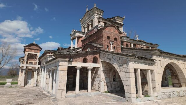 The Orthodox Church Of Agia Fotini In The Ancient City of Mantineia, Greece. Wide Shot