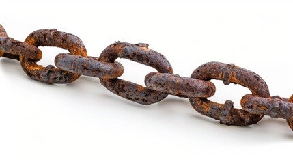 rusty chain Isolated on white background. Concept of rusty equipment for designer
