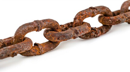 rusty chain Isolated on white background. Concept of rusty equipment for designer