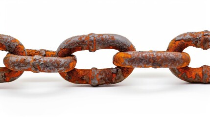 Fototapeta premium rusty chain link Isolated on white background. Concept of rusty equipment for designer