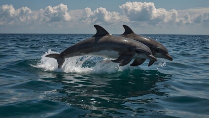 Naklejka premium The graceful majesty of a pod of dolphins dancing in the azure waves ai_generated