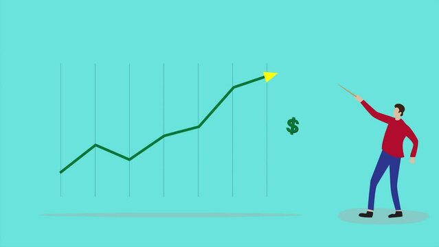Businessman with dollar graph. Business presentation. Dollar rise. Inflation. Financial growth. Best for business and financial Materials.