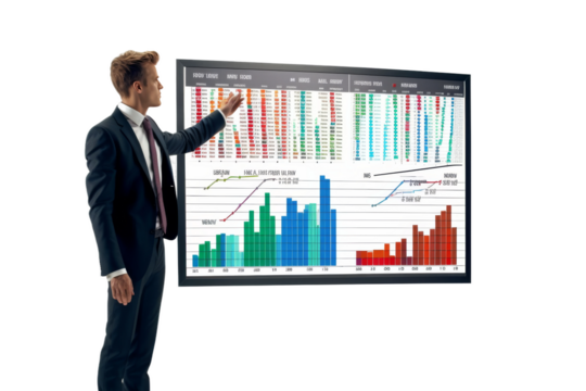 The Visionary Executive Unveils Future Growth Strategies on a White or Clear Surface PNG Transparent Background.