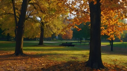 Beautiful autumn landscape with. Colorful foliage in the park. Falling leaves natural background