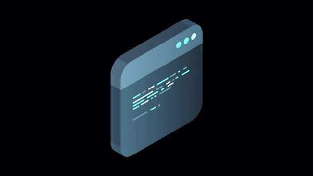 Source code isometric animation. Abstract programming language and program code on a screen. Motion graphic. Transparent background with alpha channel