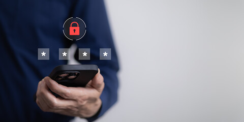 cyber security and Security password login online concept  Hands typing and entering username and password of social media, log in with smartphone to an online bank account, data protection hacker