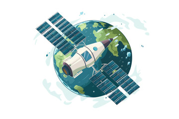 Fototapeta premium A satellite launching into space, capturing Earth's beauty, highlighting the need for conservation from above.