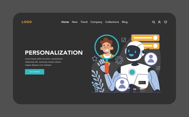 Chat bot dark or night mode web or landing. AI-powered customer service