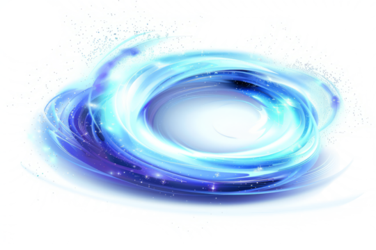 magical portal opening, with swirling vortex and light beams on white background.