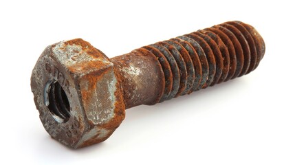 rusty metal bolt Isolated on white background. Concept of rusty equipment for designer