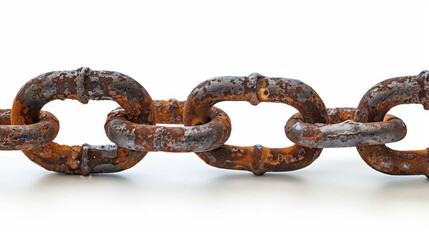 rusty metal chain link isolated on white background.