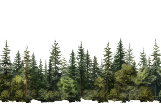 Symphony of Pine: A Majestic Row of Natures Sentinels on a White or Clear Surface PNG Transparent Background.