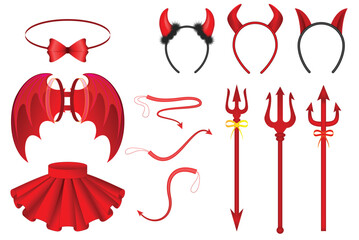 Set of Angel versus evil heart costume in online store or Halloween costume concept isolated. 3D Illustration