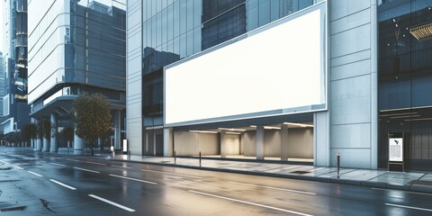 Photo of a blank billboard on the side of an urban building