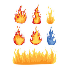 Set of fire flame vector icon illustration. cartoon style isolated.