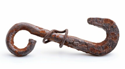 rusty old hook on isolated white background, Material work concept for designer