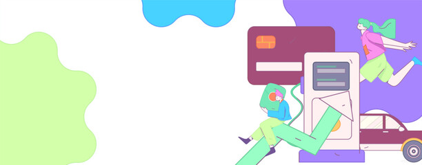 Vector Internet operation hand-drawn illustration of people getting discounts for refueling their cars
