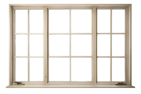 A large window with three panes of glass