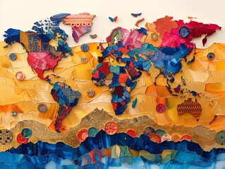Abstract marble world map, modern artwork