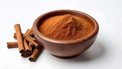 Cinnamon on bowl isolated on white Background