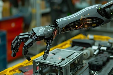 Detailed View of a Robotic Arm Manipulating a Mysterious Device