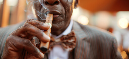 A man smoking a cigar, copy space, Generative AI.