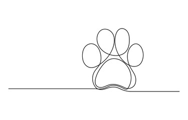 Continuous one line dog paw vector art illustration, Continuous Line Animal Paw Vector Illustration Set - Cat Footprint, Wildlife Silhouette, International Cat Day Art - Pro Vector Collection, 