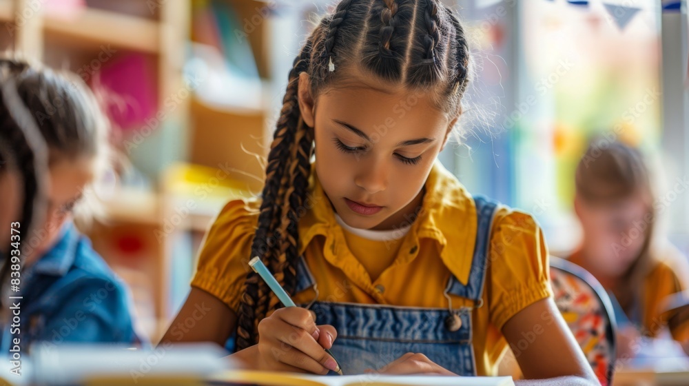 Wall mural the child writing in class