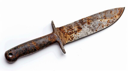 rusty old knife on isolated white background, Material work concept for designer