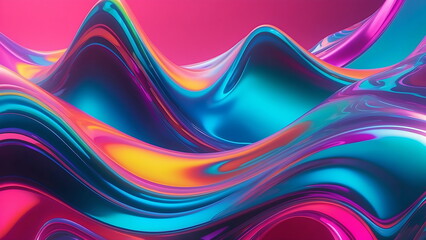 Abstract holographic iridescent neon liquid metal texture background. Colorful abstract gleaming fluid material.