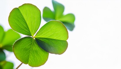 Perfect lucky four leaf clover isolated on white,Lucky Irish Four Leaf Clover in field for St. Patrick's Day