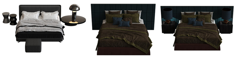 double bed isolated on white background, furniture for the bedroom interior, 3D illustration, cg render