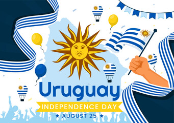 Happy Uruguay Independence Day Vector Illustration on 25 August featuring Waving Flag and Ribbon in National Holiday Flat Style Cartoon Background