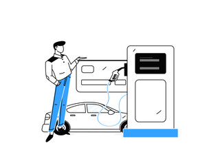 Vector Internet operation hand-drawn illustration of people getting discounts for refueling their cars
