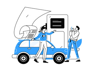 Vector Internet operation hand-drawn illustration of people getting discounts for refueling their cars
