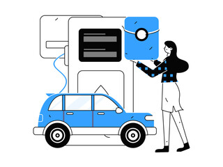 Vector Internet operation hand-drawn illustration of people getting discounts for refueling their cars
