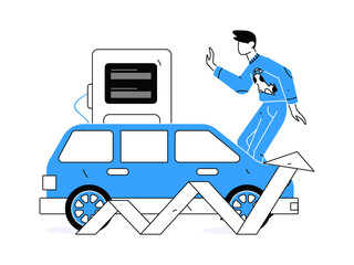 Vector Internet operation hand-drawn illustration of people getting discounts for refueling their cars

