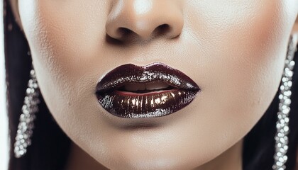 portrait of a person with lips, close up portrait of a woman, portrait of a person with a smile, close up of lips with lipstick, haunting close-up of glossy, blood-stained lips with sharp fangs