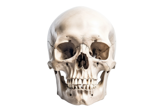 Ethereal Elegance: A Human Skull Illuminated on a Blank Canvas on a White or Clear Surface PNG Transparent Background..
