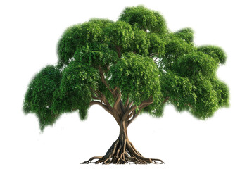 Fototapeta premium Lush, green tree with widespread branches and dense foliage isolate on transparent background, cutout, png