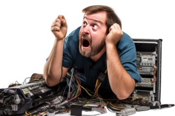 The Man Entangled in a Web of Wires on a White or Clear Surface PNG Transparent Background..