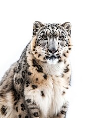 Fototapeta premium the Snow Leopard, portrait view, white copy space on right Isolated on white background